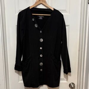 Neon Buddha Black Button-Front Long Sleeve Jersey Cardigan/Jacket